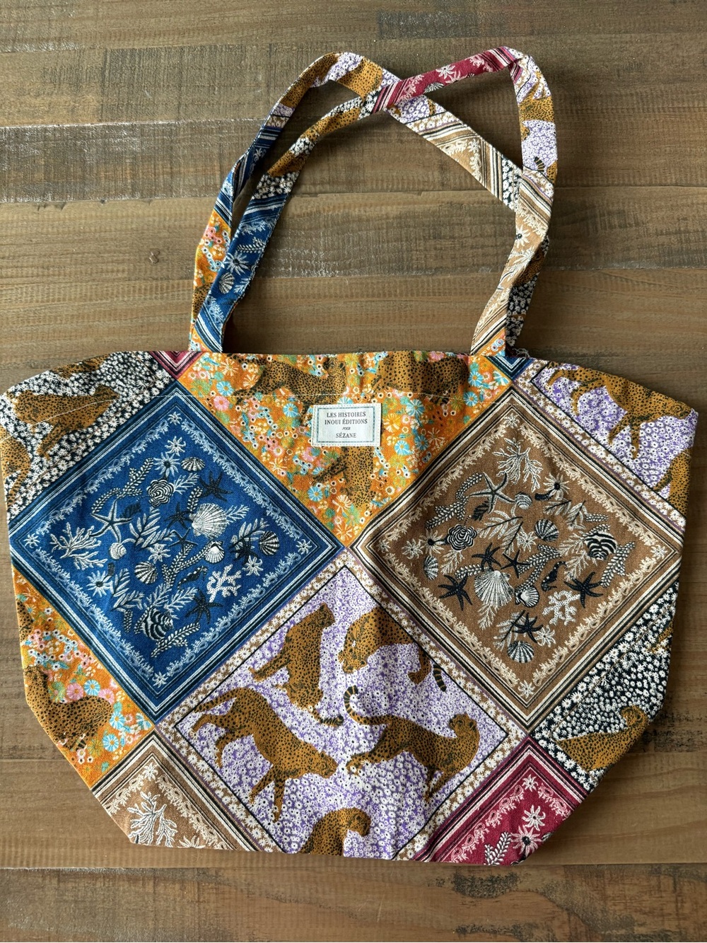 Sézane tote bag Inoui patchwork new limited edition print vibrant holiday - Picture 5 of 5